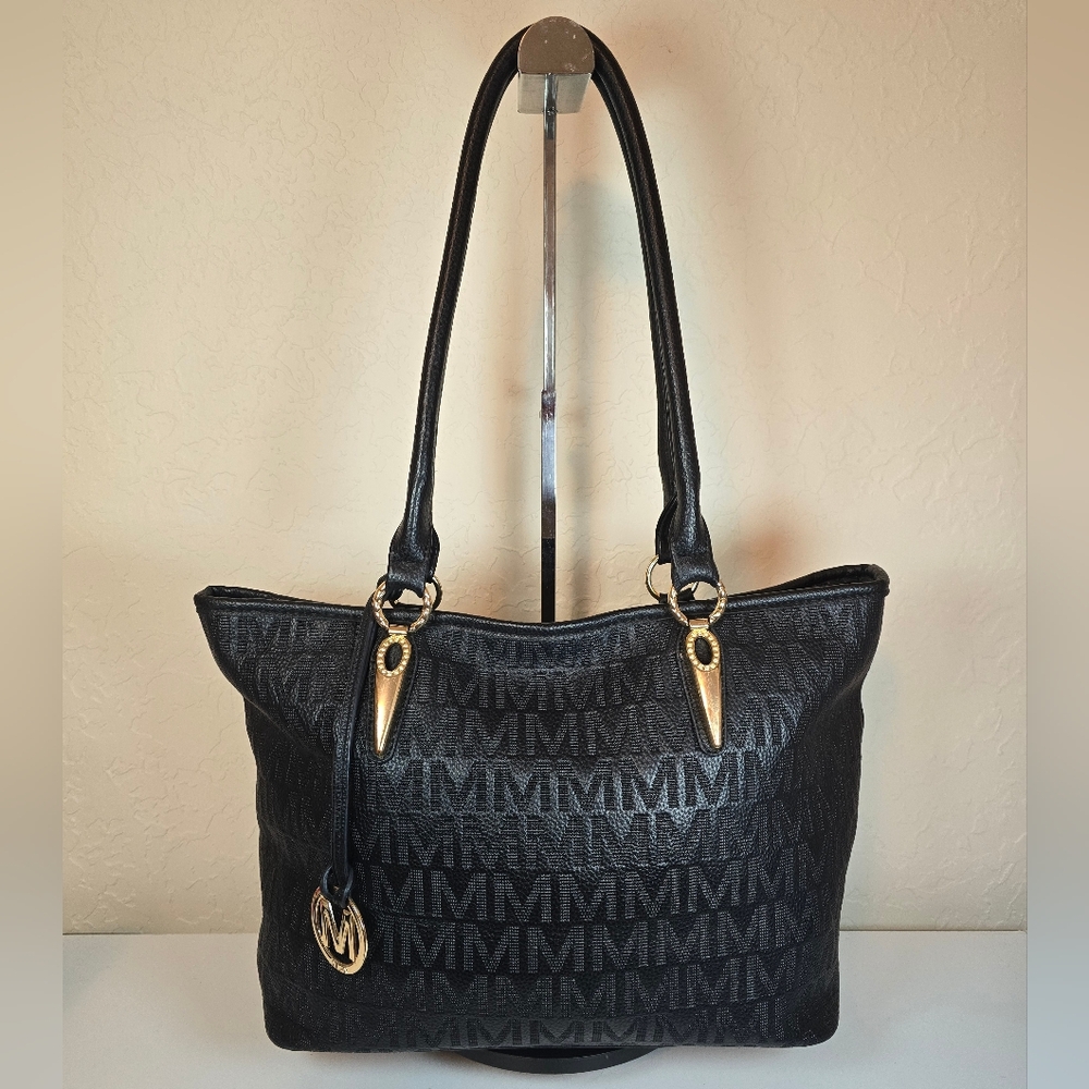 Milan Signature Oversized Black Monogram Tote Bag